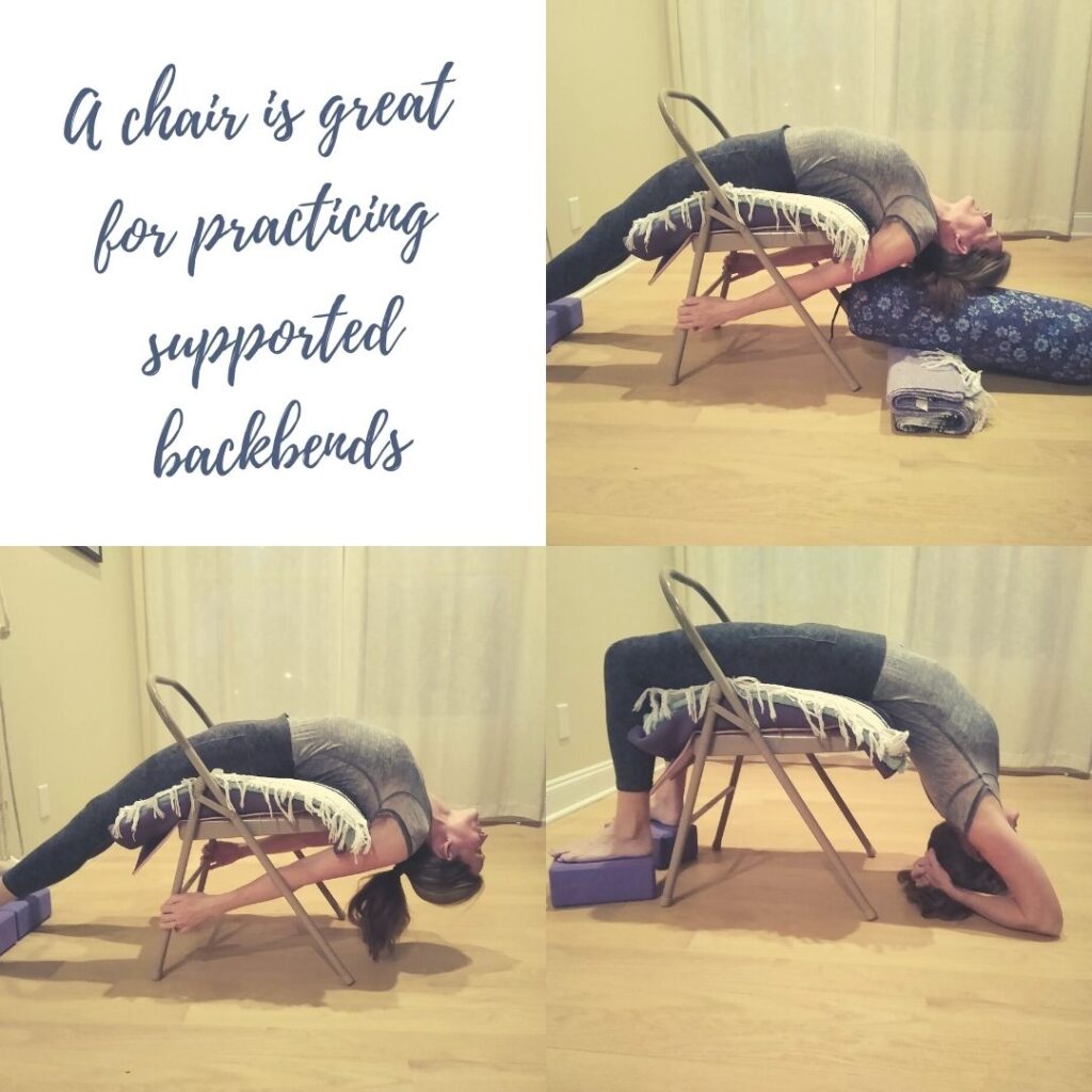 A yoga chair can help in the execution of many yoga poses. A chair can also make yoga more gentle and accessible for the elderly and for people with physical limitations